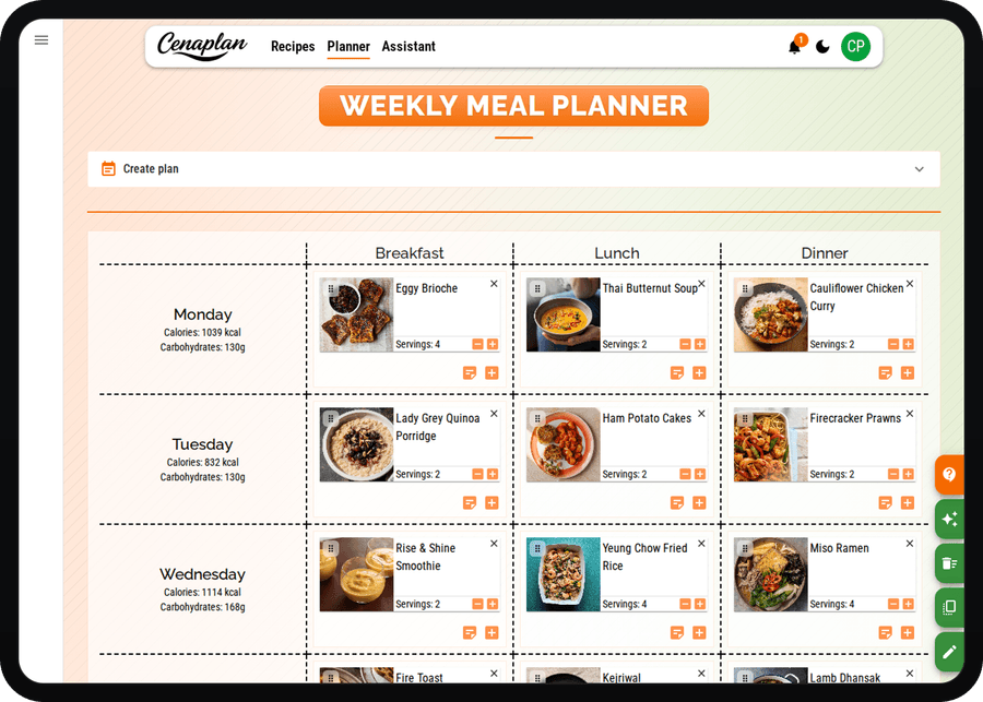 Cenaplan desktop weekly meal planner
