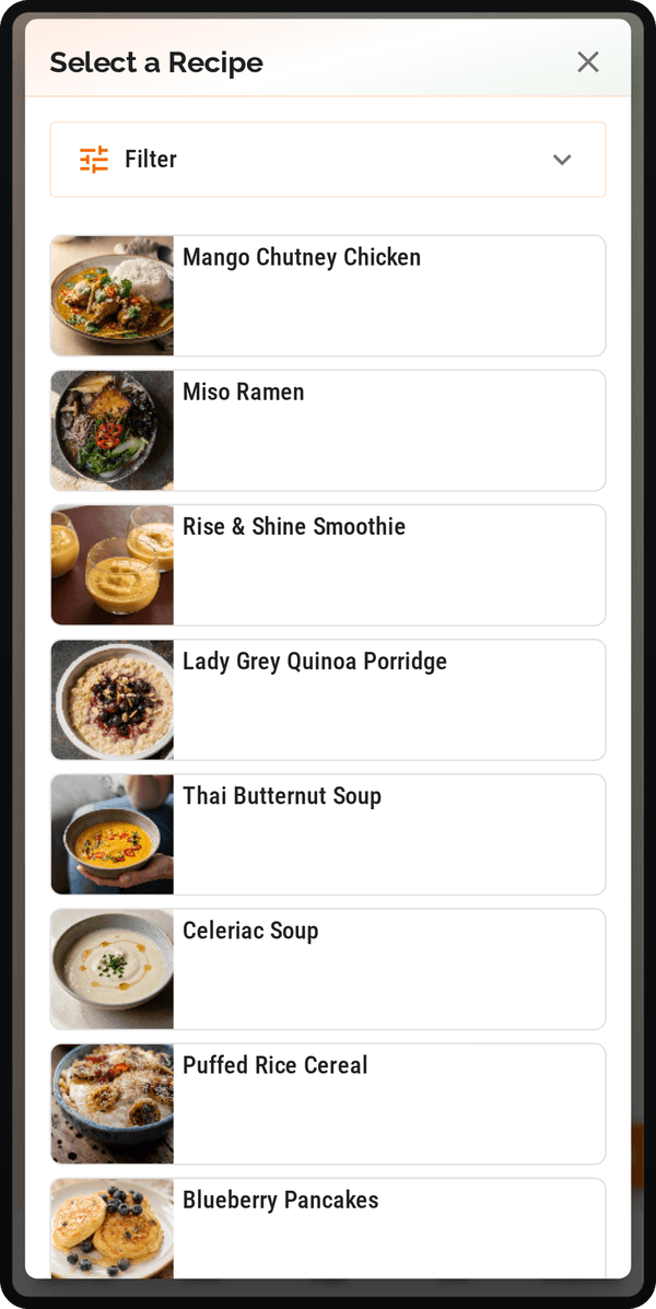 Cenaplan mobile add meal dialog