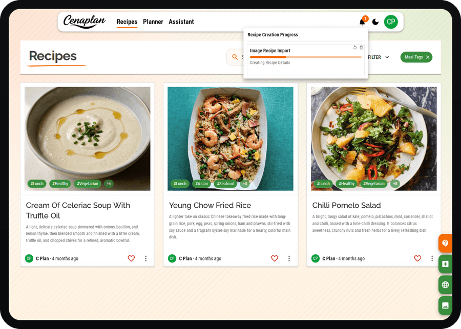 Cenaplan desktop active recipe import job