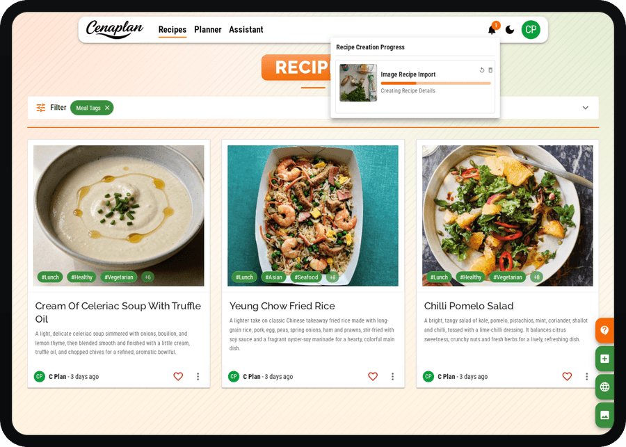 Cenaplan desktop active recipe import job