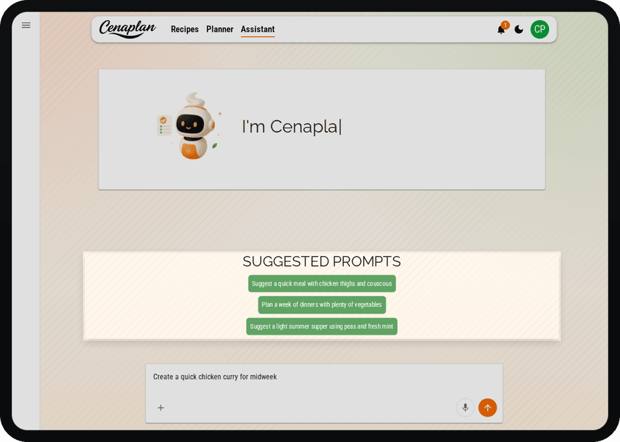 Cenaplan desktop assistant suggested prompts