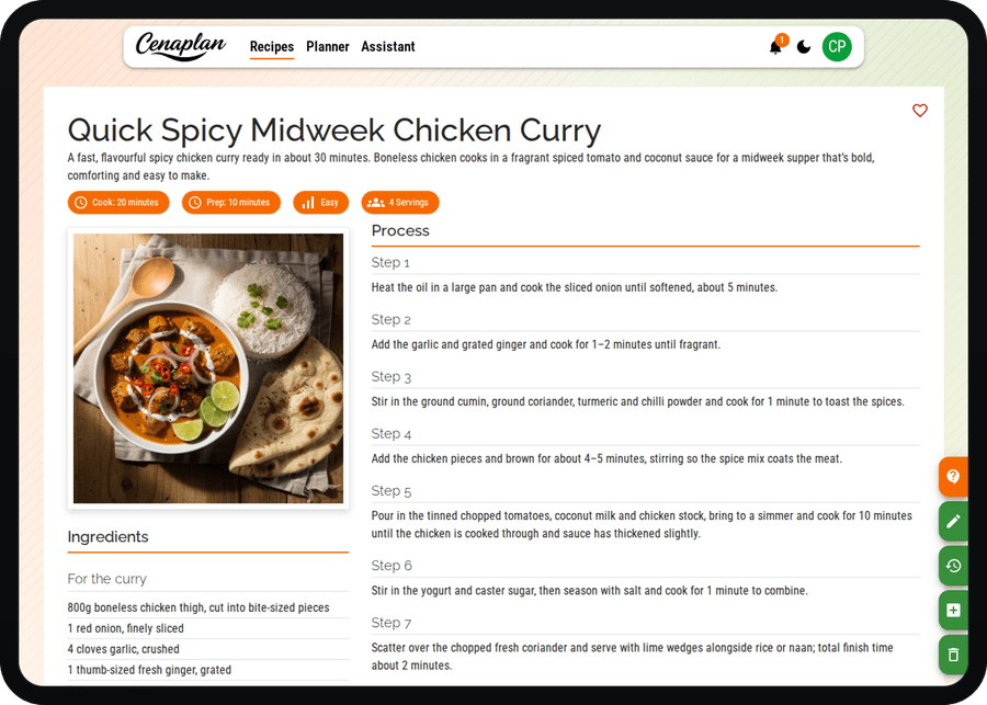 Cenaplan desktop recipe created from an assistant conversation