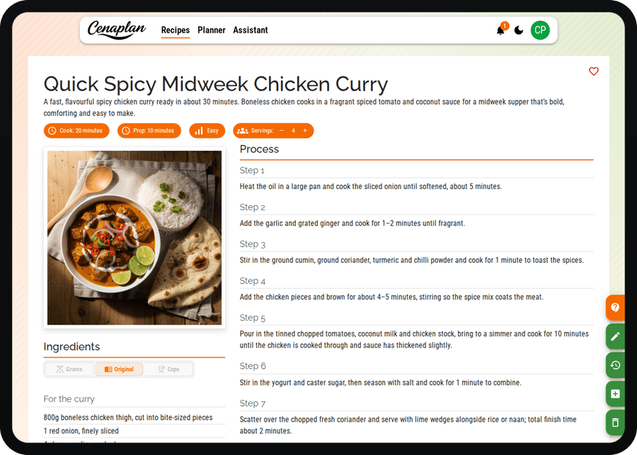 Cenaplan desktop recipe created from an assistant conversation